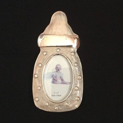 Silver and Enamel Baby Bottle Picture Frame 2" x 3" - BBL & Co.