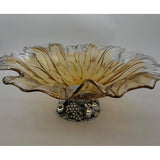 Art Glass Handblown Murano Glass Flower Shaped Centerpiece Serving Bowl with Metal Base - BBL & Co.