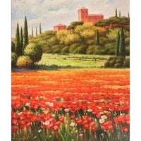 Canvas Oil Painting Tuscany Cypress Poppy Field European Landscape
