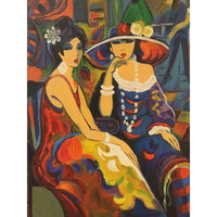 Canvas Oil Painting Chagall Inspired Two Ladies Afternoon Tea