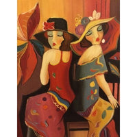 Canvas Chagal Inspired - Ladies w Hats Back to Back Oil Painting 24"x 36" - BBL & Co.