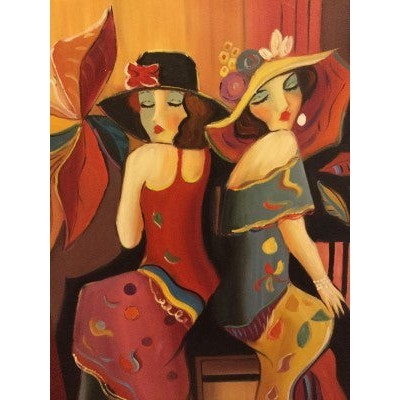 Canvas Chagal Inspired - Ladies w Hats Back to Back Oil Painting 24
