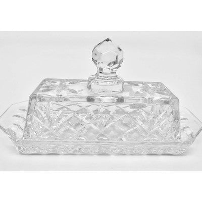 Vintage Clear Crystal Brilliant Cut Glass Butter Dish with Lid - BBL & Co.