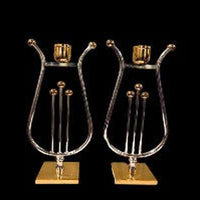 Pair of Harp Shabbat Candleholders Silver and Gold plated - BBL & Co.