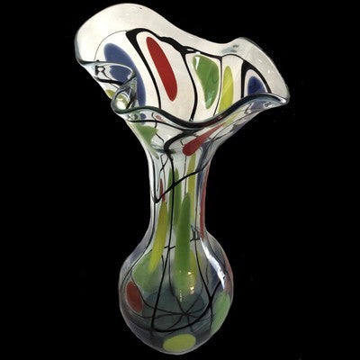 Hand Blown Art Glass Vase Multi Color Primary Freeflowing 23" x 9" - BBL & Co.