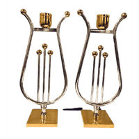 Pair of Harp Shabbat Candleholders Silver and Gold plated - BBL & Co.
