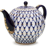 Royalty Porcelain Lomonosov Cobalt Blue Net Medium Teapot, Russian Pattern - BBL & Co.
