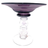 Handblown Glass Centerpiece Violet Bowl on Clear Glass Pedestal - BBL & Co.