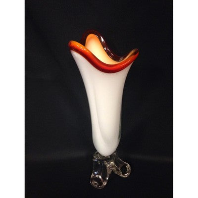 Art Glass White with Red Rim Vase - BBL & Co.