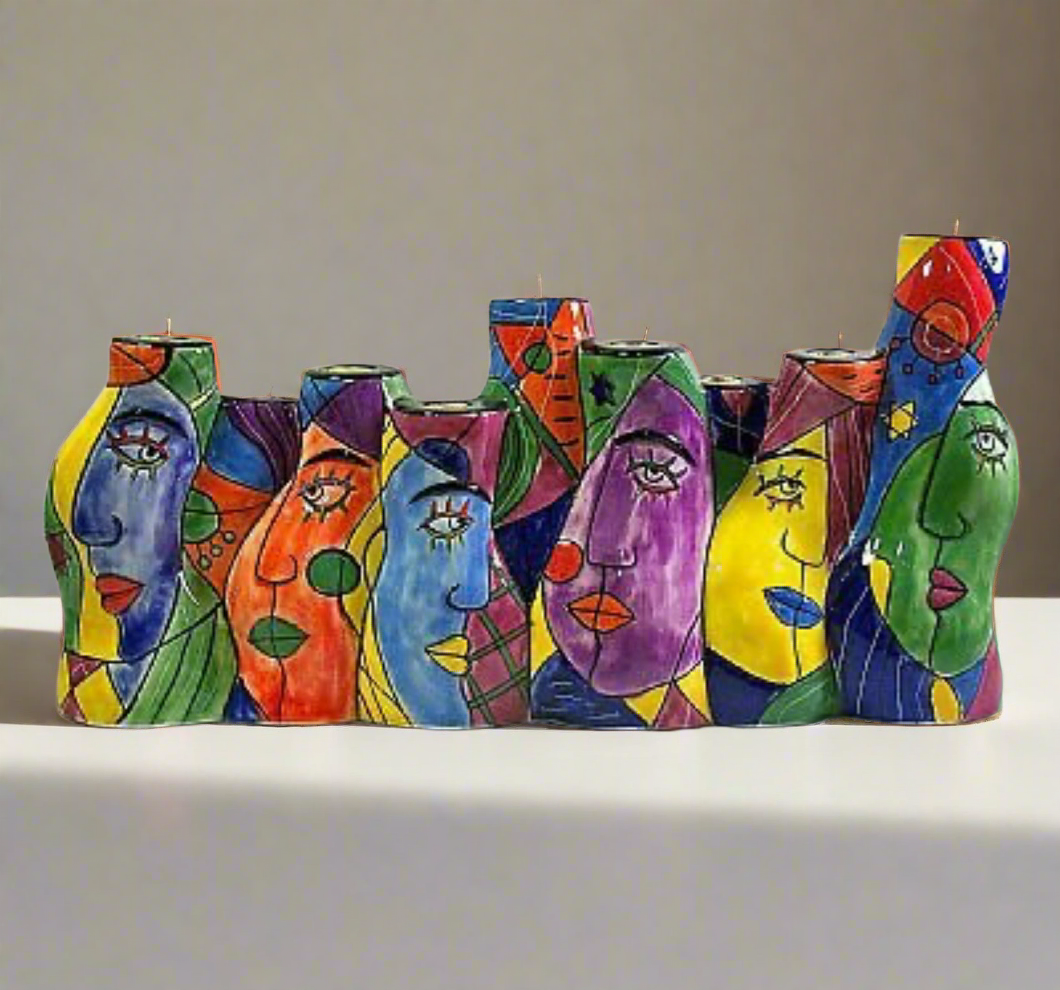 Picasso Style Muzeum Hand-Painted Ceramic Menorah