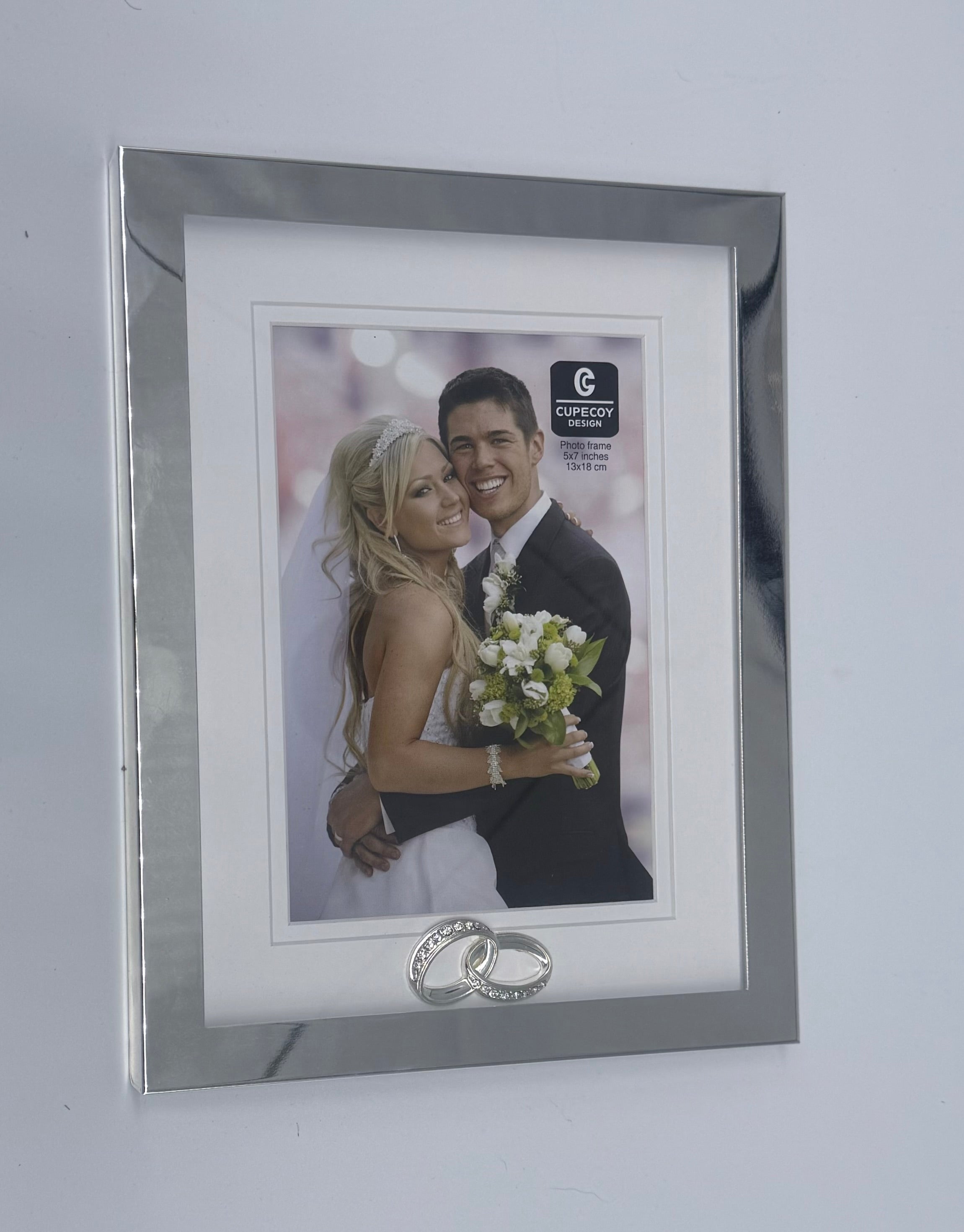 Wedding Or Anniversary Silver Plated Picture Frame Double Wedding Rings on bottom 8x10