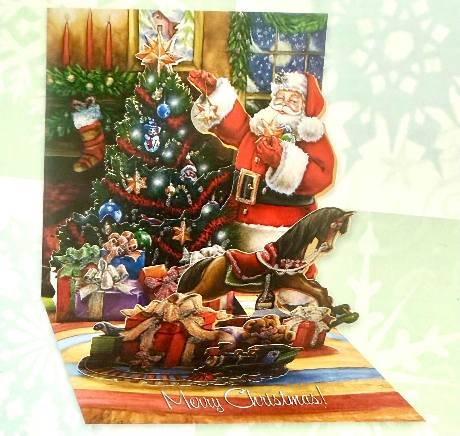 Treasures 3D Pop-Up Greeting Card Trimming Santa