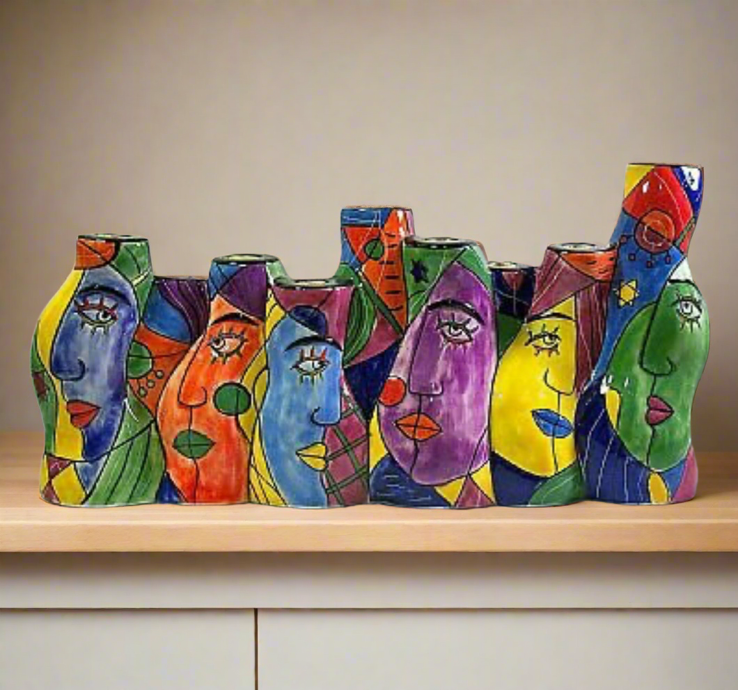 Picasso Style Muzeum Hand-Painted Ceramic Menorah