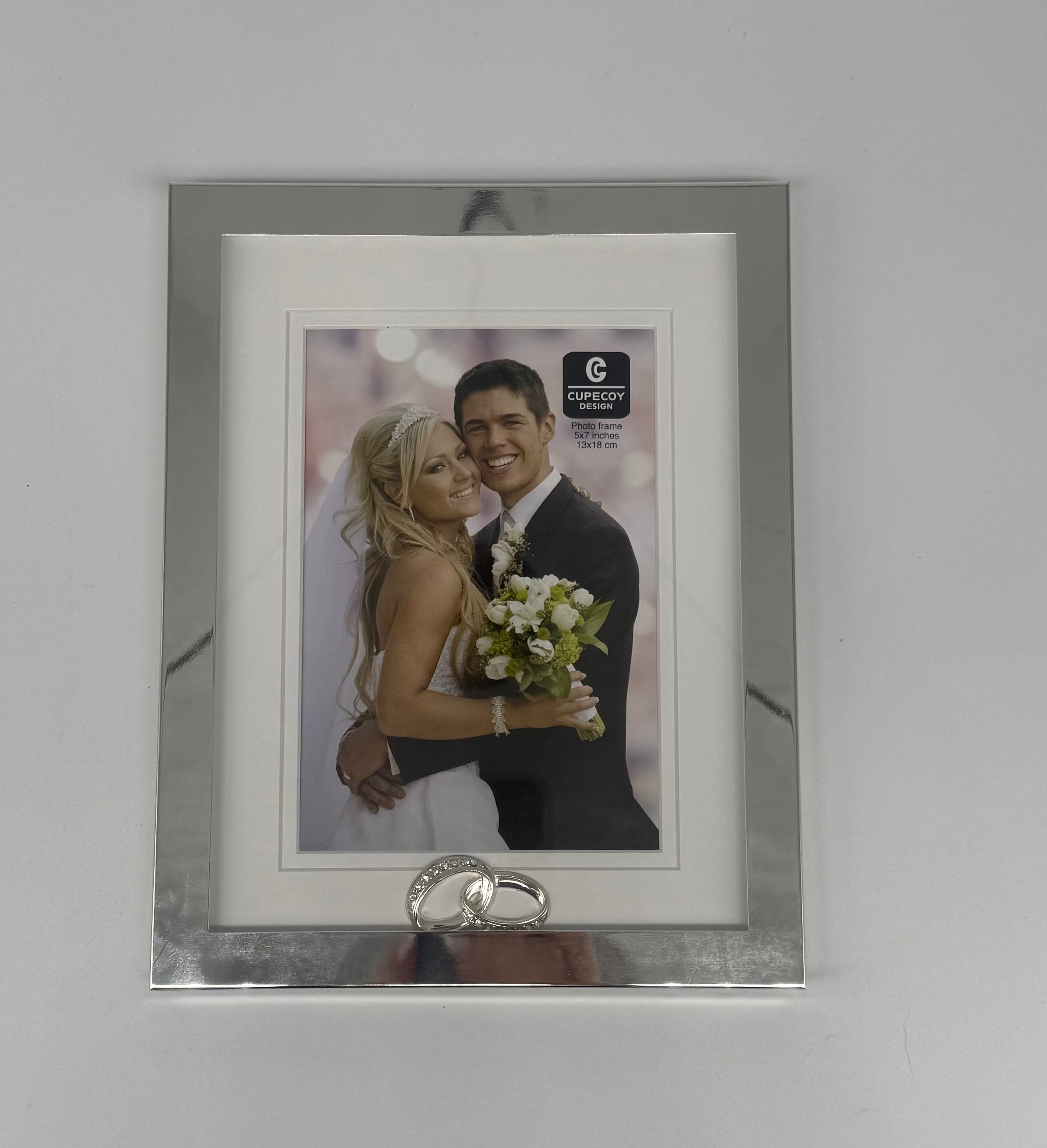 Wedding Or Anniversary Silver Plated Picture Frame Double Wedding Rings on bottom 8x10