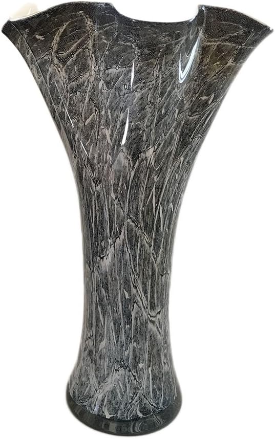 Vase Glass Handcrafted Blown Jozefina Krosno Poland Art Centerpiece Modern Black/Gray Marble Design Glass Vase