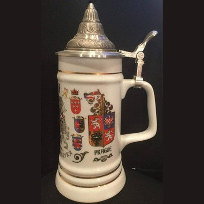 Praha Bohemia Ceska Republika Crest White and Gold Beer Stein - BBL & Co.