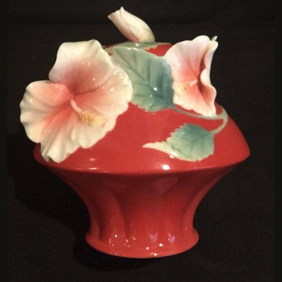 Franz Collection Island Beauty Hibiscus Design Sculptured Porcelain Sugar Jar with Cover FZ00981 - BBL & Co.