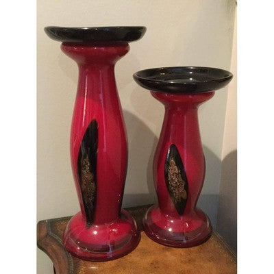 Dale Tiffany Favrille Large Red/Black/Gold Art Glass Candleholder AG500425 - BBL & Co.