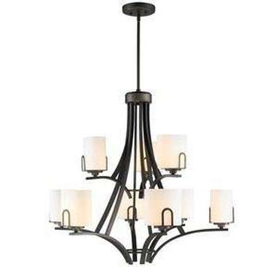 Golden 9363-9GMT Presilla 2 Tier - 9 Light Chandelier in Gunmetal Bronze with Opal Glass - BBL & Co.