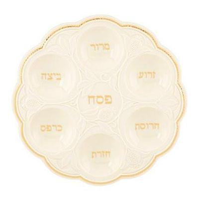 Lenox Judaica Blessings Seder Plate, Beige and Gold - BBL & Co.