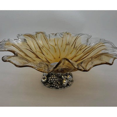 Art Glass Handblown Murano Glass Flower Shaped Centerpiece Serving Bowl with Metal Base - BBL & Co.