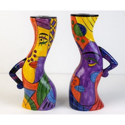 Picasso Style Muzeum Hand-Painted Ceramic Candlesticks - BBL & Co.