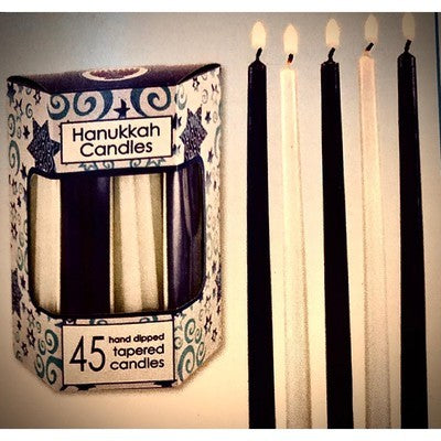 Premium Tapered Hand Decorated White & Bloue Chanukah Candles - BBL & Co.