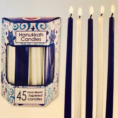 Premium Tapered Hand Decorated White & Bloue Chanukah Candles - BBL & Co.