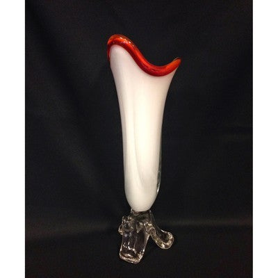 Art Glass White with Red Rim Vase - BBL & Co.