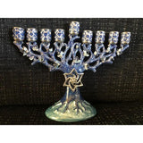 Blue Enameled Channukah Menorah with Magen David Star  6" x 5" - BBL & Co.