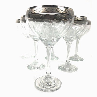 Cristal Mode Silver Etched Rimed Crystal Glasses Leaves Design Made in Italy - BBL & Co.