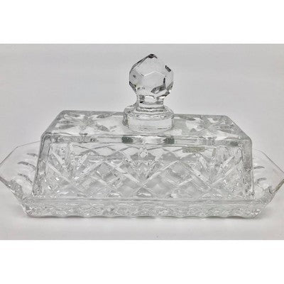 Vintage Clear Crystal Brilliant Cut Glass Butter Dish with Lid - BBL & Co.