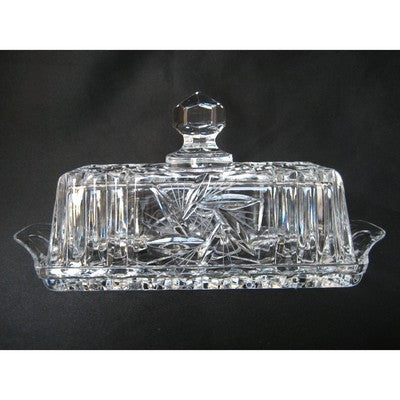 Vintage Clear Crystal Brilliant Cut Glass Butter Dish with Lid - BBL & Co.