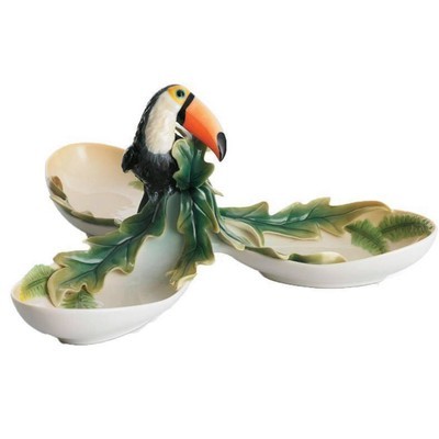 Franz Collection Paradise Calls Toucan Design Sculptured Porcelain 3 Section Serving Tray FZ01313 - BBL & Co.