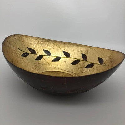 Glass Decorative Bowls Golden with Brown Leaves - BBL & Co.