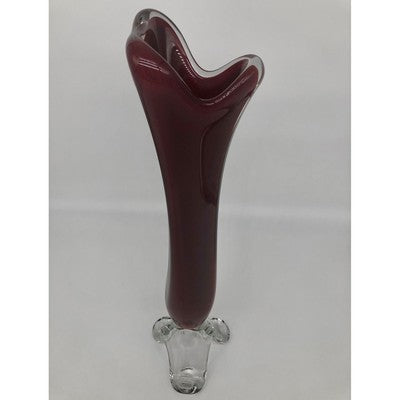 Art Glass Burgundy/Maroon Rim Vase - BBL & Co.