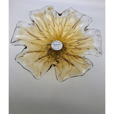 Art Glass Handblown Murano Glass Flower Shaped Centerpiece Serving Bowl with Metal Base - BBL & Co.