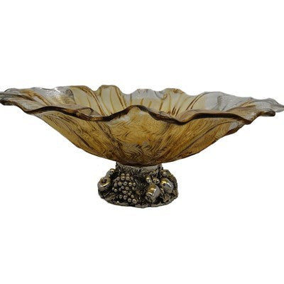 Art Glass Handblown Murano Glass Flower Shaped Centerpiece Serving Bowl with Metal Base - BBL & Co.