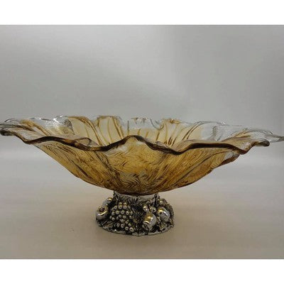 Art Glass Handblown Murano Glass Flower Shaped Centerpiece Serving Bowl with Metal Base - BBL & Co.