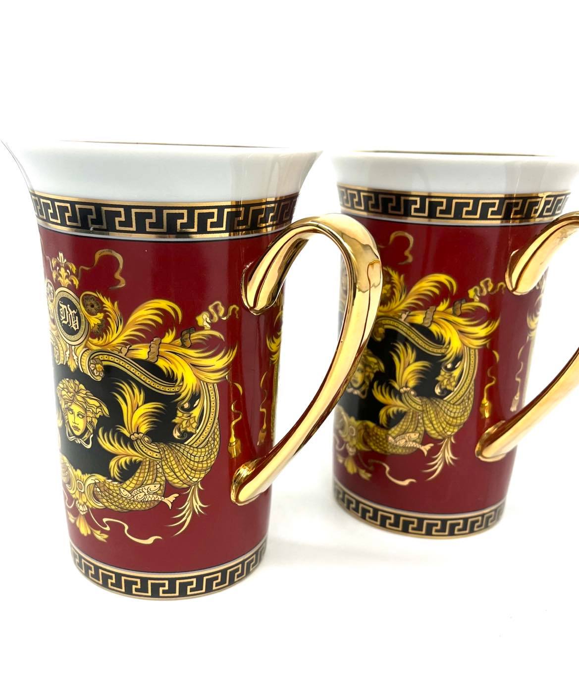 Teacup Set of 2 Red/Burgundy Versace Style 8 oz