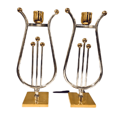 Pair of Harp Shabbat Candleholders Silver and Gold plated - BBL & Co.