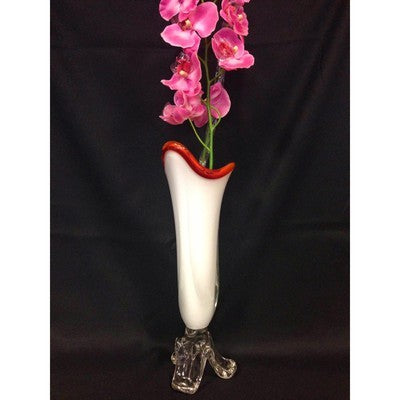 Art Glass White with Red Rim Vase